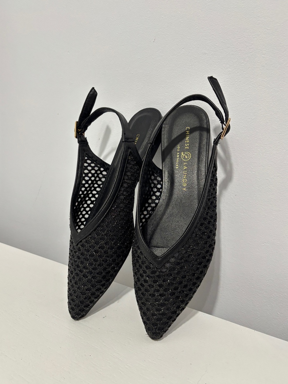 Black Mesh Pointed Slingback Flats